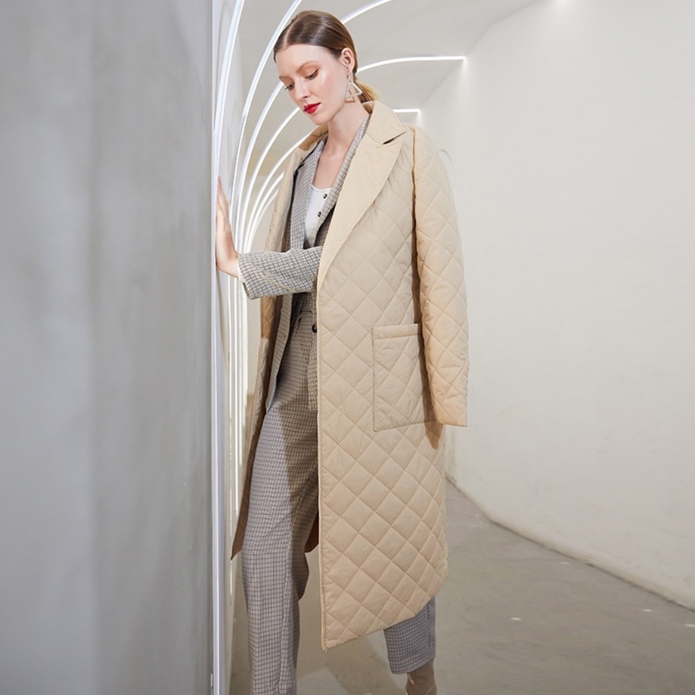 Beige Quilted Belted Coat with Pockets - Picture 12 of 17